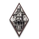 Cursed mansion with looming skull Canvas Embossed Print in macabre black ink style and Victorian gothic Diamond Shaped Art