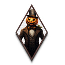 Victorian pumpkin gentleman with carved jack-o-lantern head Canvas Embossed Print styled in gothic Diamond Shaped Art