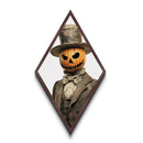 Rustic pumpkin man in aged top hat Canvas Art Print dressed in vintage Halloween fashion with eerie Diamond Shaped Art