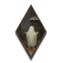 Ghost in the Rain with Umbrella Halloween Diamond Shaped Art Dark Forest Canvas Art Print Gothic Cute Spooky Home Decor