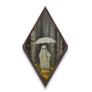 Dripping Umbrella Ghost Diamond Shaped Art in Haunted Woods Canvas Embossed Print Halloween Aesthetic Creepy Cute Wall Art