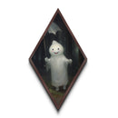 Mysterious Ghost with Umbrella Diamond Shaped Art in Pumpkin Patch Halloween Canvas Art Print Dark Academia Spooky Forest Theme
