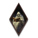 Skeleton in Robes Reading by Candlelight Diamond Shaped Art Canvas Embossed Print Dark Academia Halloween Wall Art
