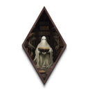 Ghost in Library Reading Surrounded by Tomes Diamond Shaped Art Canvas Embossed Print Gothic Halloween Dark Academia Wall Decor