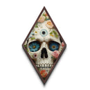 Blue Flower Eyed Skull Diamond Shaped Art, Floral Goth Canvas Embossed Print with Pastel Horror Vibes and Dark Academia Decor
