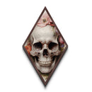 Diamond Shaped Art Featuring Cracked Skull Surrounded by Flowers, Creepy Romantic Canvas Embossed Print with Gothic Flair
