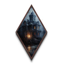 Spooky Haunted House Wall Art, Halloween Home Decor, Haunted House Painting, Diamod Shaped Wall Art