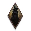 Gothic Witch in Forest Diamond Shaped Art Canvas Embossed Print Dark Academia Halloween Wall Decor Victorian Witchcore Aesthetic