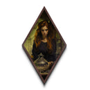 Apothecary Sorceress with Potions Diamond Shaped Art Halloween Gothic Aesthetic Canvas Embossed Print in Moody Lighting
