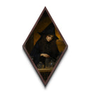 Dark Academia Witchcraft Scene Diamond Shaped Art with Glass Bottles and Spellcasting Canvas Art Print for Haunted Ambiance