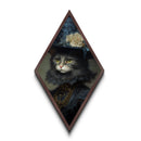 Victorian Cat Portrait Canvas Art Print, Diamond Shaped Wall Art, Spooky Decor, Dark Academia Cat Painting
