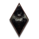 Dark Academia Cat Portrait Diamond Shaped Canvas Embossed Art Print, Spooky Hallowen Painting, Halloween Wall Art