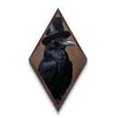 Elegant Crow in Tuxedo and Green Bow Diamond Shaped Art Canvas Art Print Gothic Noir Victorian Halloween Wall Hanging