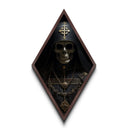 Hooded Skeleton Monk with Relics Diamond Shaped Art Canvas Embossed Print Dark Religious Gothic Halloween Wall Display