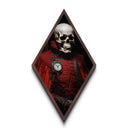 Skeleton Timekeeper in Red Uniform Diamond Shaped Art Canvas Art Print Steampunk Gothic Halloween Decor with Antique Flair
