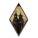 Haunted Witch Sisters in Forest Diamond Shaped Art Canvas Embossed Print Dark Academia Gothic Halloween Occult Portrait Décor