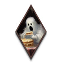 Screaming Ghost Eating Dessert Diamond Shaped Art Canvas Art Print Whimsical Halloween Dark Humor Gothic Kitchen Wall Piece