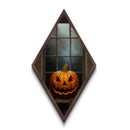 The Jack O Lantern In The Window, Diamond Shaped Canvas Embossed Art Print, Funky Dark Academia Wall Art