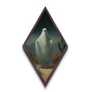 Desert Ghost Holding Robes Diamond Shaped Art Canvas Embossed Print Spooky Western Halloween Surreal Landscape Wall Art