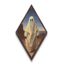 Ghost Walking the Desert Trail Diamond Shaped Art Canvas Embossed Print Halloween Paranormal Southwest Surreal Vintage Style
