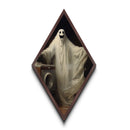 Grinning Ghost in Laundry Room Diamond Shaped Art Canvas Embossed Print Gothic Halloween Surreal Home Humor Spooky Wall Decor