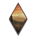 Spooky Lodge Among Pines at Dusk Diamond Shaped Art Canvas Embossed Print Halloween Mountain Gothic Forest Aesthetic Decor
