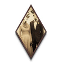 Gothic wedding couple with ram heads in sepia Diamond Shaped Art Canvas Embossed Print blending dark academia and Halloween surrealism