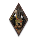 Witchy black-clad nuns with pumpkins and cats Diamond Shaped Art Canvas Art Print inspired by gothic Halloween and folk horror themes