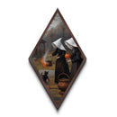 Midnight fire ceremony with witches and cauldrons Diamond Shaped Art Canvas Art Print styled in dark academia and gothic Halloween magic