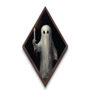Spooky Ghost With Candle, Midcentury Modern Art, Canvas Embossed Art Print, Diamond Shaped Decor