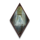 Diamond Shaped Art Ghost at Window Canvas Embossed Print, Dark Academia Halloween Wall Decor, Gothic Spirit in Haunted House Scene