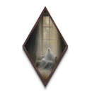 Diamond Shaped Art Cozy Ghost by Window Canvas Art Print, Gothic Autumn Spirit Decor, Dark Academia Haunted House Halloween Artwork