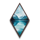 Snowy Mountain View Diamond Shaped Canvas Embossed Print, Blue Alpine Landscape Art, Nature Scene, Winter Cabin Wall Decor