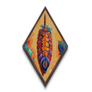 Colorful Tribal Feather Diamond Shaped Canvas Embossed Print, Boho Spirit Decor, Vibrant Ethnic Accent Native-Inspired Wall Art