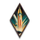 Art Deco Rocketship Diamond Shaped Canvas Embossed Print, Retro Space Travel Wall Art, Vintage Sci-Fi Rocket Launch Artwork