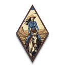 Bold Horizon Rider Diamond Shaped Retro Cowgirl Art Canvas Art Print Western Horseback Decor Rustic Americana Country Style