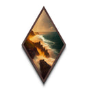 Coastal Blaze Horizon – Diamond Shaped Sunset Ocean Cliffs Canvas Textured Print, Dramatic Beach Wall Art, Golden Light Photography