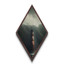 Tower Against Surge – Diamond Shaped Lighthouse Ocean Storm Canvas Textured Print, Nautical Coastal Wall Decor, Dark Dramatic Scene