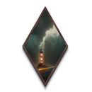 Lighthouse Inferno Storm – Diamond Shaped Ocean Beacon Lightning Canvas Art Print, Weather Drama Wall Art, Epic Nautical Design