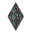 Teal Deco Leaves – Diamond Shaped Canvas Embossed Print Art Deco Wall Decor, Gold Foil Style, Geometric Pattern, Modern Glam Botanical Print