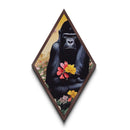 Jungle Guardian Stare Diamond Shaped Gorilla Holding Flowers Canvas Embossed Print Nature Wildlife Decor Office Eclectic Wall Art