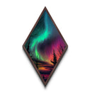 Aurora Nightfall Glow Diamond Shaped Northern Lights Forest Canvas Textured Print Nature Sky Landscape Wall Art Bedroom Peaceful Decor