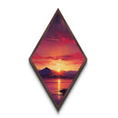 Radiant Sunset Glow Diamond Shaped Canvas Art Print, Mountain Lake Sunset Wall Decor, Vibrant Landscape Art Geometric Print