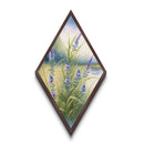 Tranquil Garden Grass Diamond Shaped Canvas Embossed Print, Lavender Flower Botanical Wall Art, Green Nature Watercolor Decor