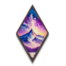 Stellar Mountain Majesty – Diamond Shaped Cosmic Landscape Wall Canvas Art Print with Purple Galaxy Sky and Snowy Peaks