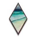 Aqua Shoreline Calm – Diamond Shaped Ocean Serenity Beach Theme Canvas Embossed Print in Turquoise and Cream Coastal Tones