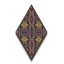 Royal Deco Mirage – Diamond Shaped Canvas Textured Print with purple gold repeating motif, symmetrical kaleidoscope retro wall pattern