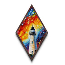 Vivid Beacon Blaze Diamond Shaped Canvas Textured Print, Colorful Lighthouse Coastal Wall Art, Nautical Sunset Abstract Decor