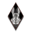 Curious Bunny Face Diamond Shaped Canvas Textured Print, Black and White Rabbit Animal Art, Minimalist Pet Lover Wall Decor