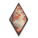 Diamond Shaped Scarlet Leaf Mist Scene, tranquil fall forest Canvas Art Print, red maple foliage decor, ethereal seasonal wall artwork